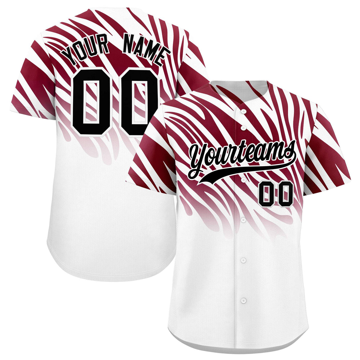 Custom Crimson White Tiger Stripe Gradient Animal Print Personalized Team Shirt Baseball Jersey