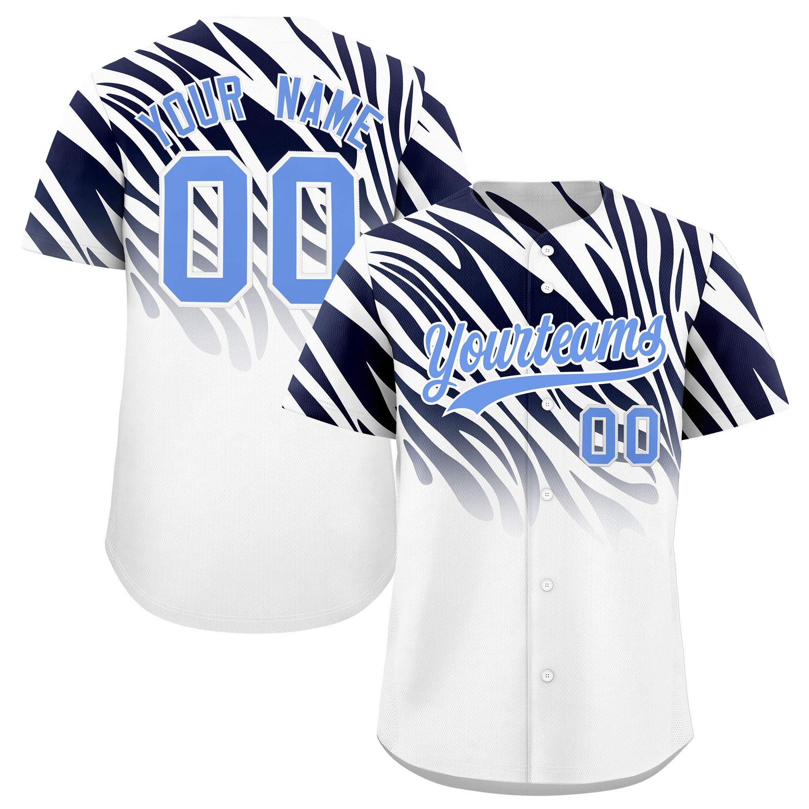 Custom Navy White Tiger Stripe Gradient Animal Print Personalized Team Shirt Baseball Jersey
