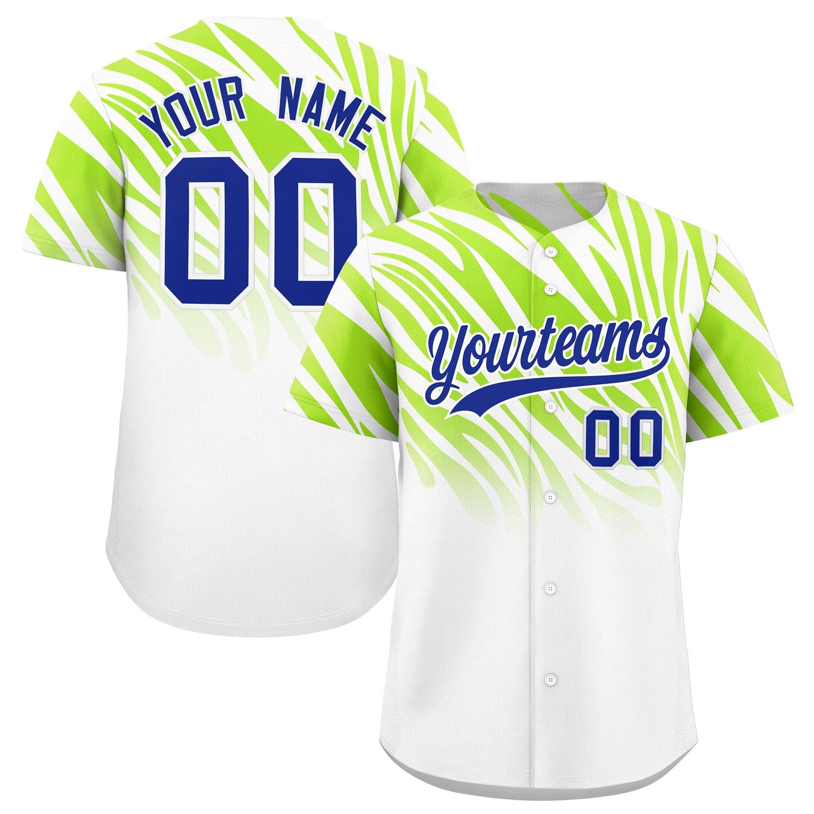 Custom Neon Green White Tiger Stripe Gradient Animal Print Personalized Team Shirt Baseball Jersey