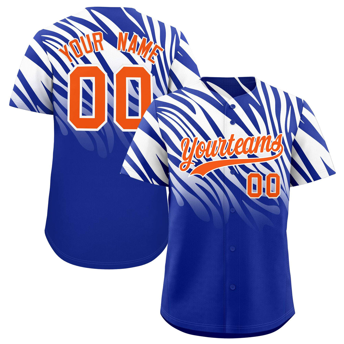 Custom Royal White Tiger Stripe Gradient Animal Print Personalized Team Shirt Baseball Jersey