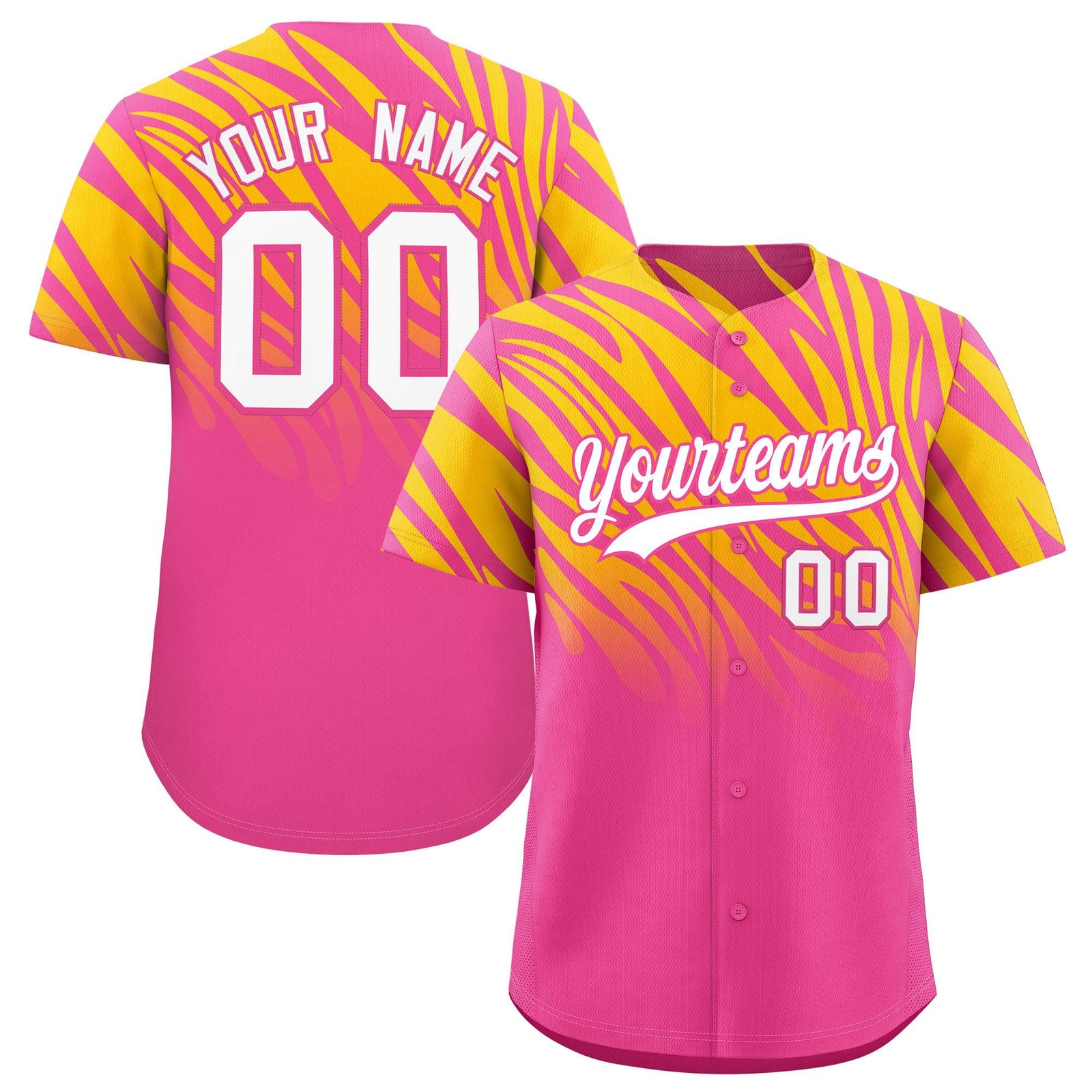 Custom Pink Gold Tiger Stripe Gradient Animal Print Personalized Team Shirt Baseball Jersey