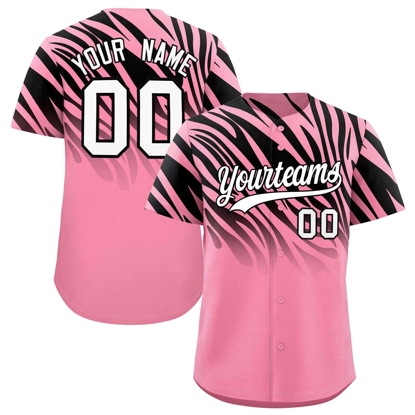 Custom Light Pink Black Tiger Stripe Gradient Animal Print Personalized Team Shirt Baseball Jersey