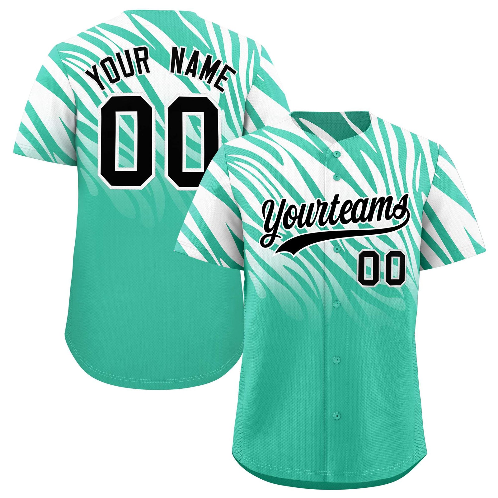 Custom Bright Green White Tiger Stripe Gradient Animal Print Personalized Team Shirt Baseball Jersey