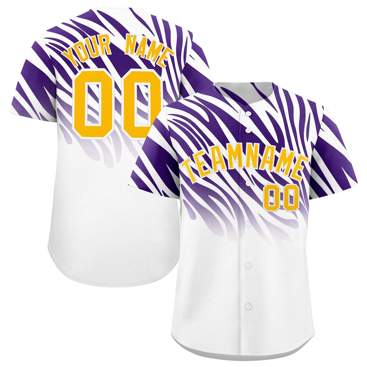 Custom Purple White Tiger Stripe Gradient Animal Print Personalized Team Shirt Baseball Jersey