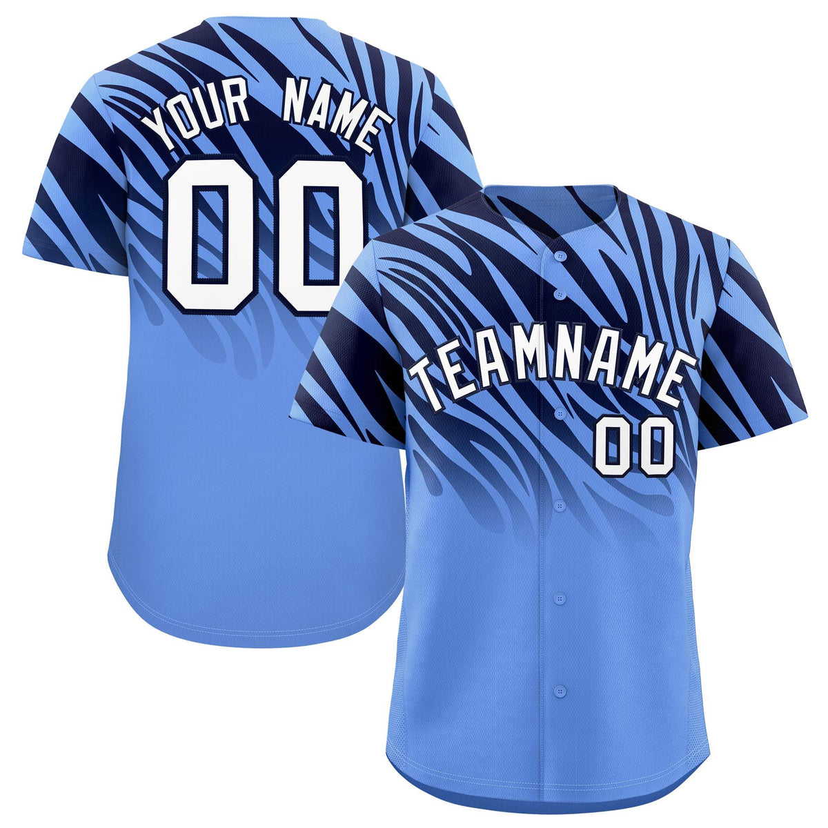 Custom Light Blue Navy Tiger Stripe Gradient Animal Print Personalized Team Shirt Baseball Jersey