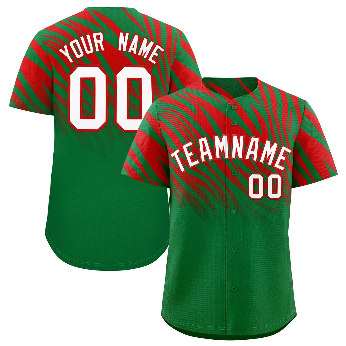 Custom Kelly Green Red Tiger Stripe Gradient Animal Print Personalized Team Shirt Baseball Jersey