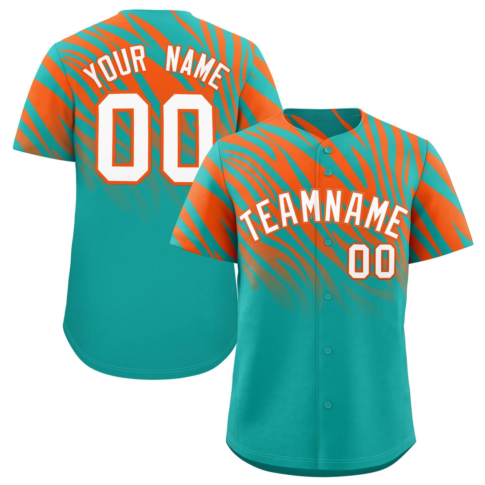 Custom Aqua Orange Tiger Stripe Gradient Animal Print Personalized Team Shirt Baseball Jersey