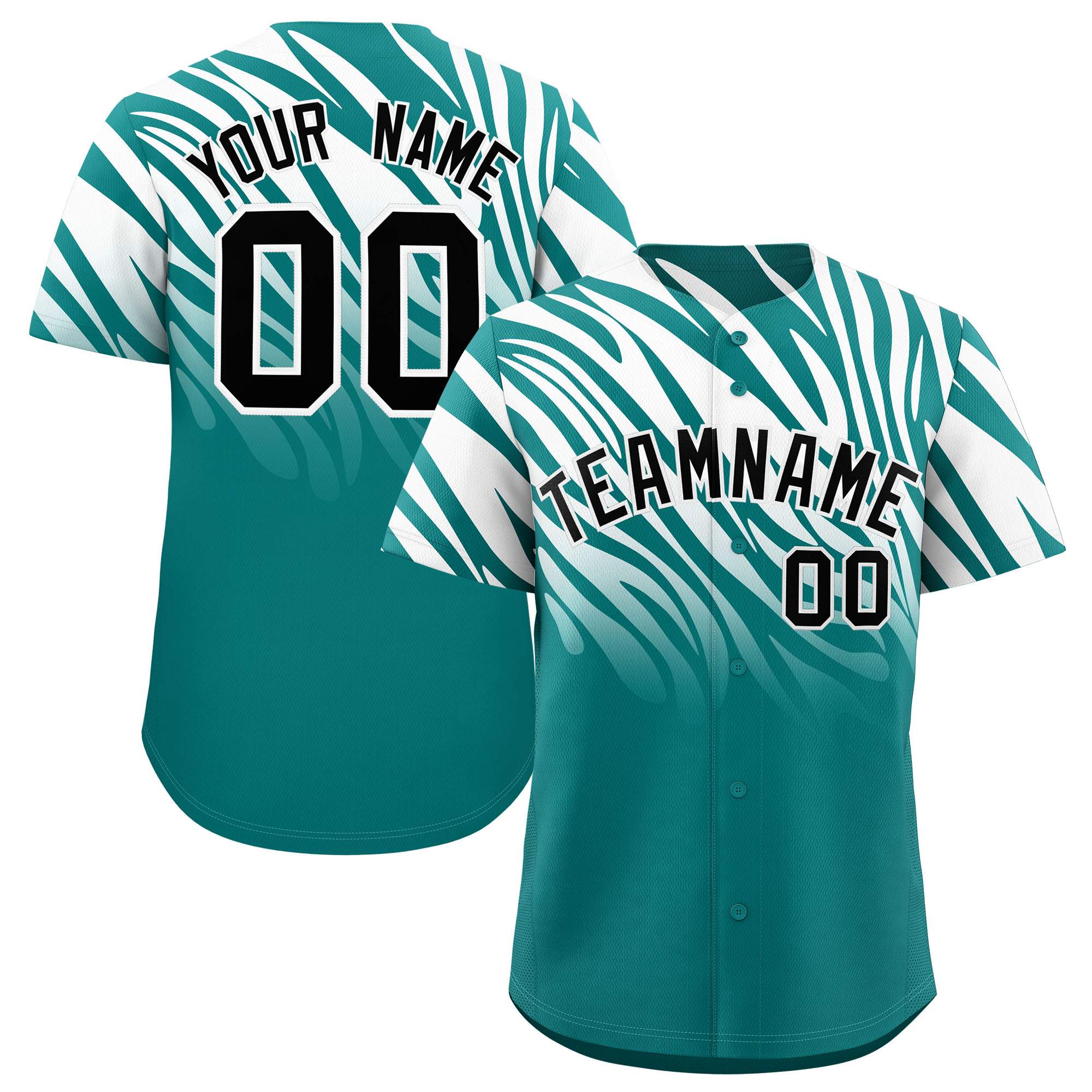 Custom Aqua White Tiger Stripe Gradient Animal Print Personalized Team Shirt Baseball Jersey