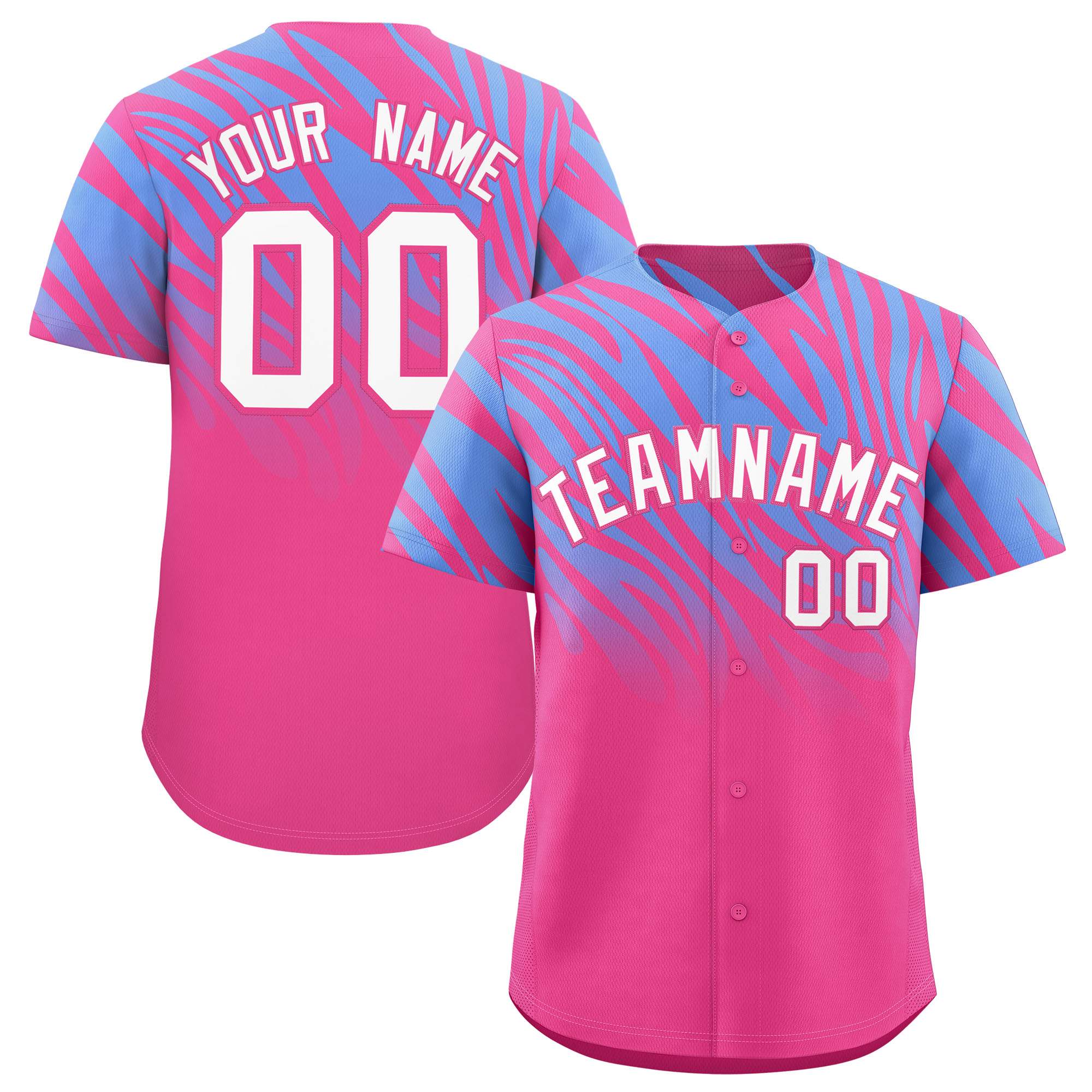 Custom Pink Light Blue Tiger Stripe Gradient Animal Print Personalized Team Shirt Baseball Jersey