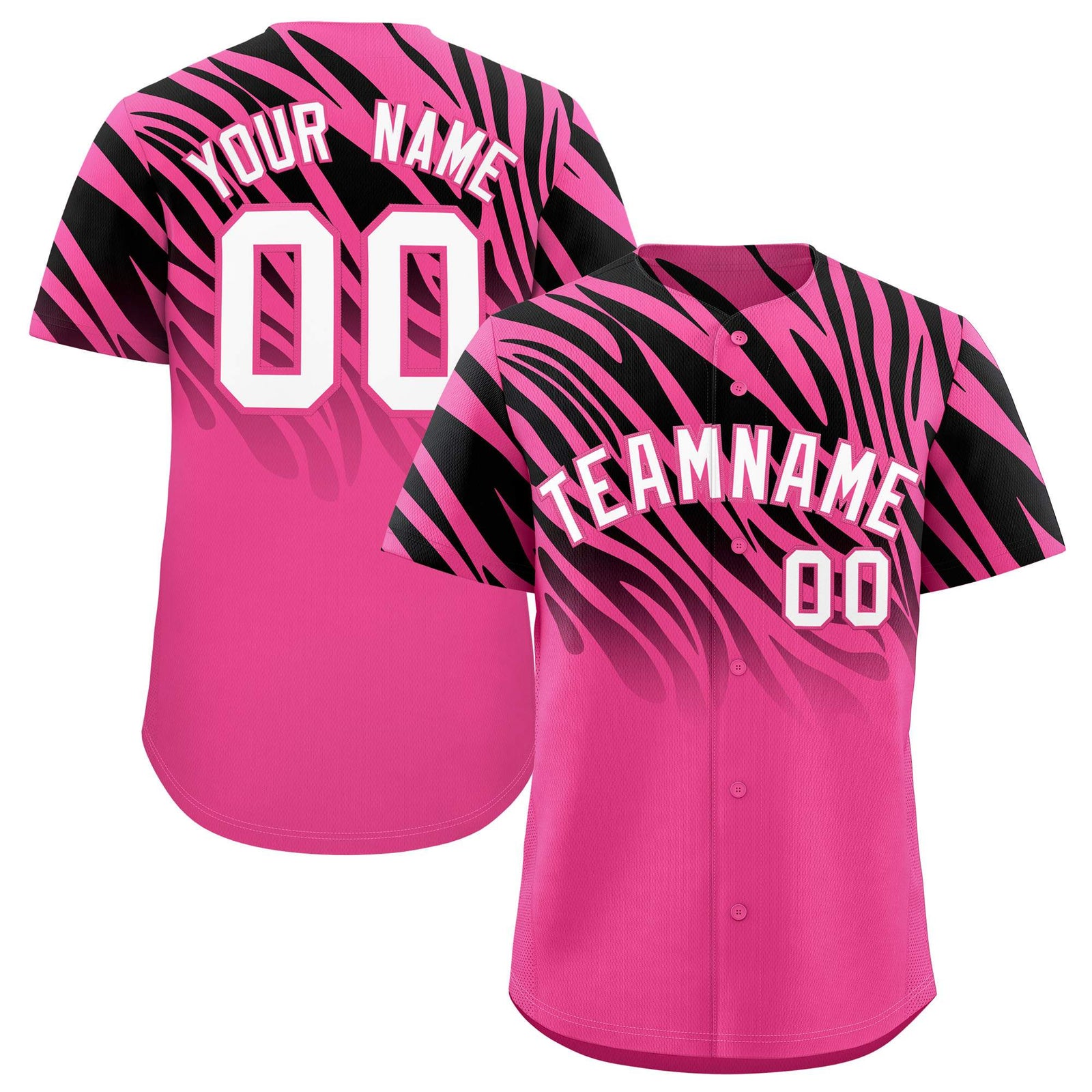 Custom Pink Black Tiger Stripe Gradient Animal Print Personalized Team Shirt Baseball Jersey