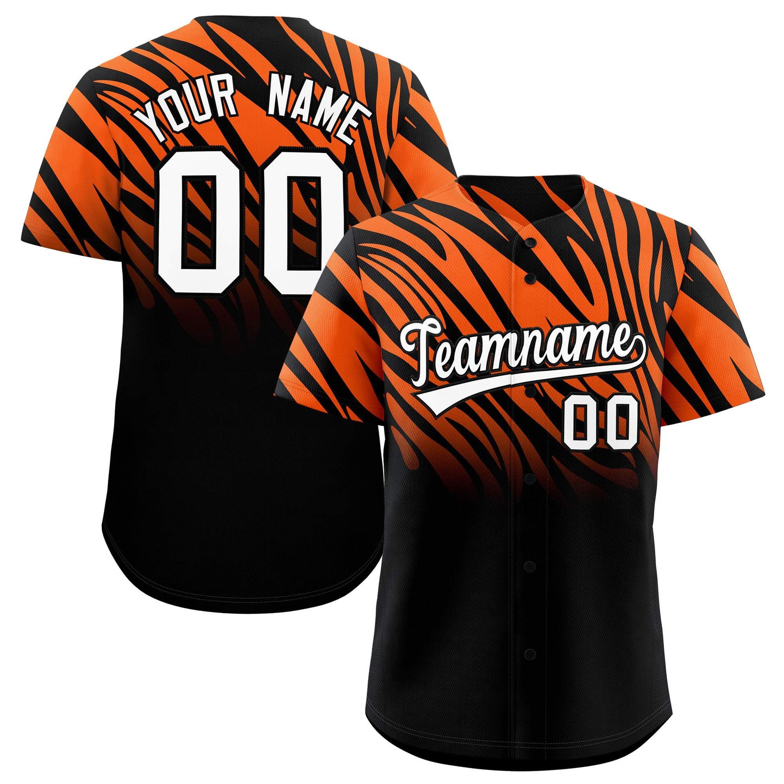 Custom Orange Black Tiger Stripe Gradient Animal Print Personalized Team Shirt Baseball Jersey