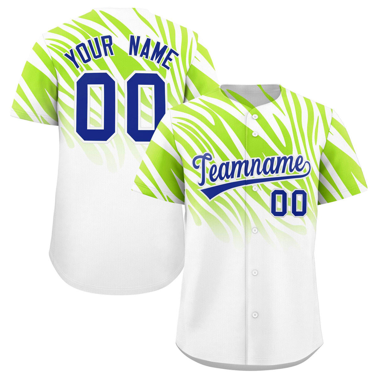 Custom Neon Green White Tiger Stripe Gradient Animal Print Personalized Team Shirt Baseball Jersey