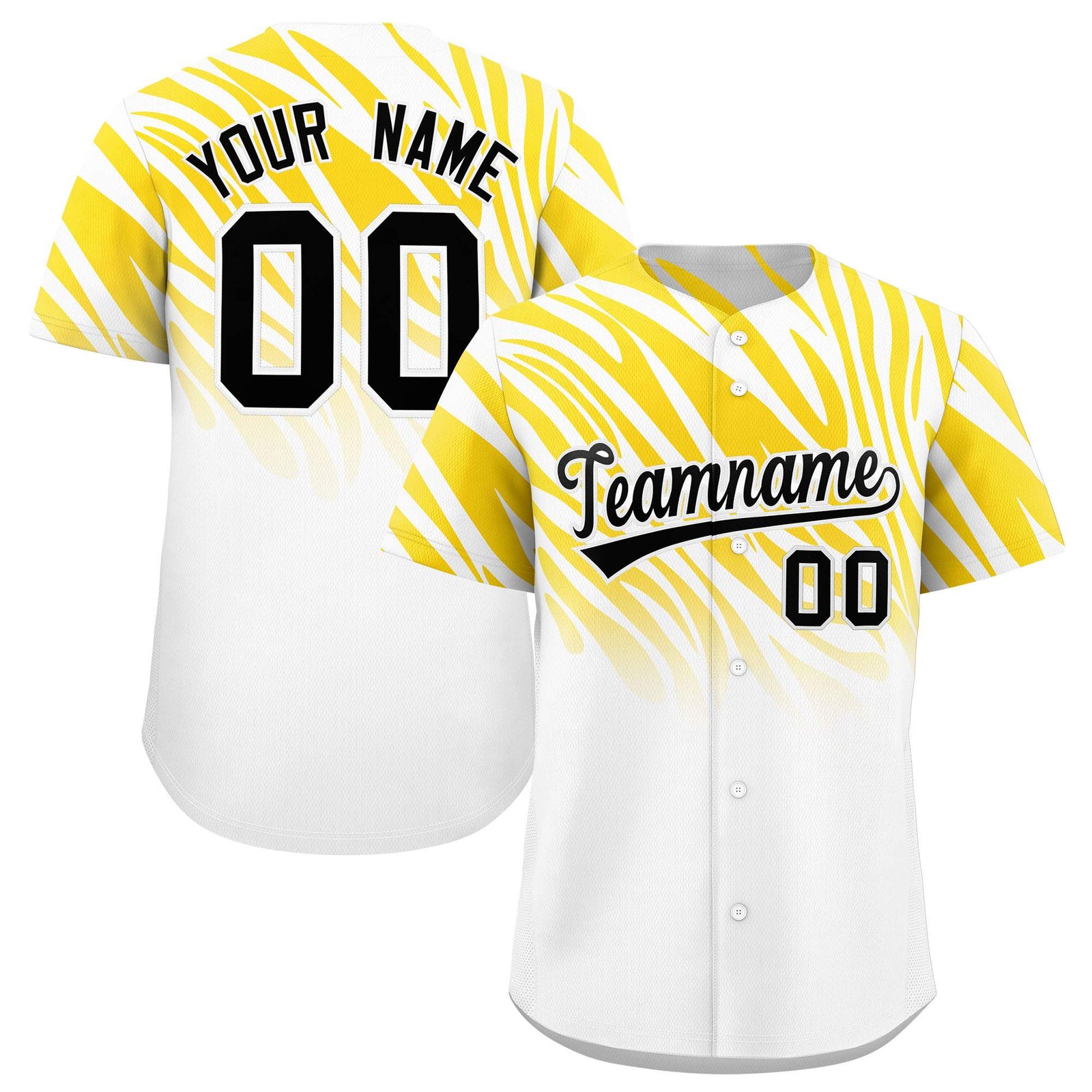 Custom Gold White Tiger Stripe Gradient Animal Print Personalized Team Shirt Baseball Jersey