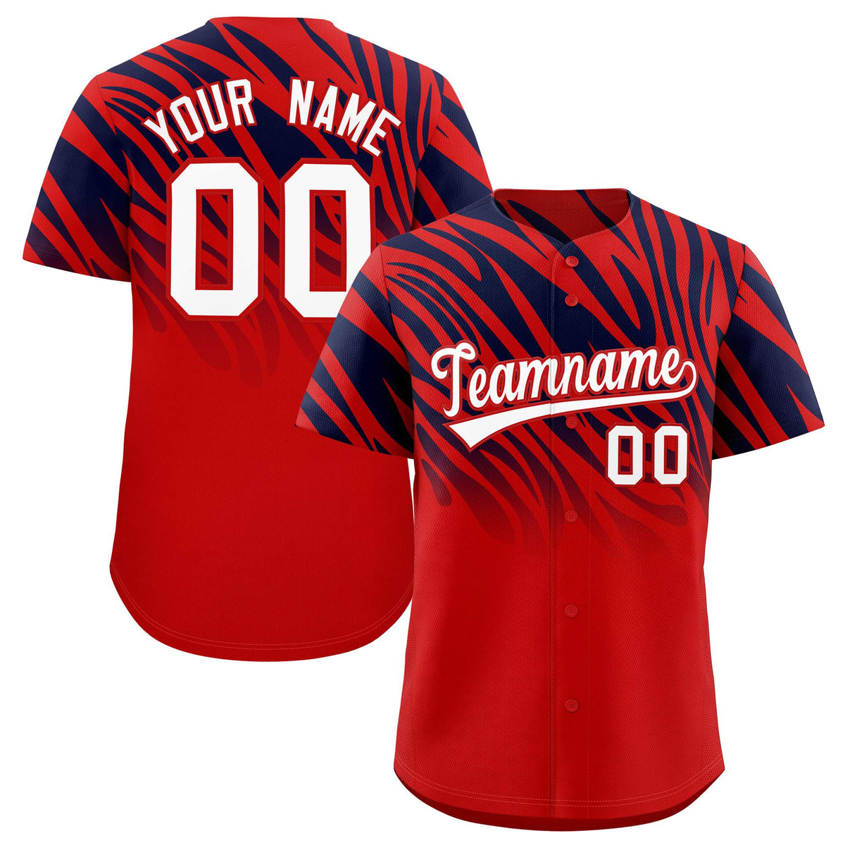 Custom Navy Red Tiger Stripe Gradient Animal Print Personalized Team Shirt Baseball Jersey