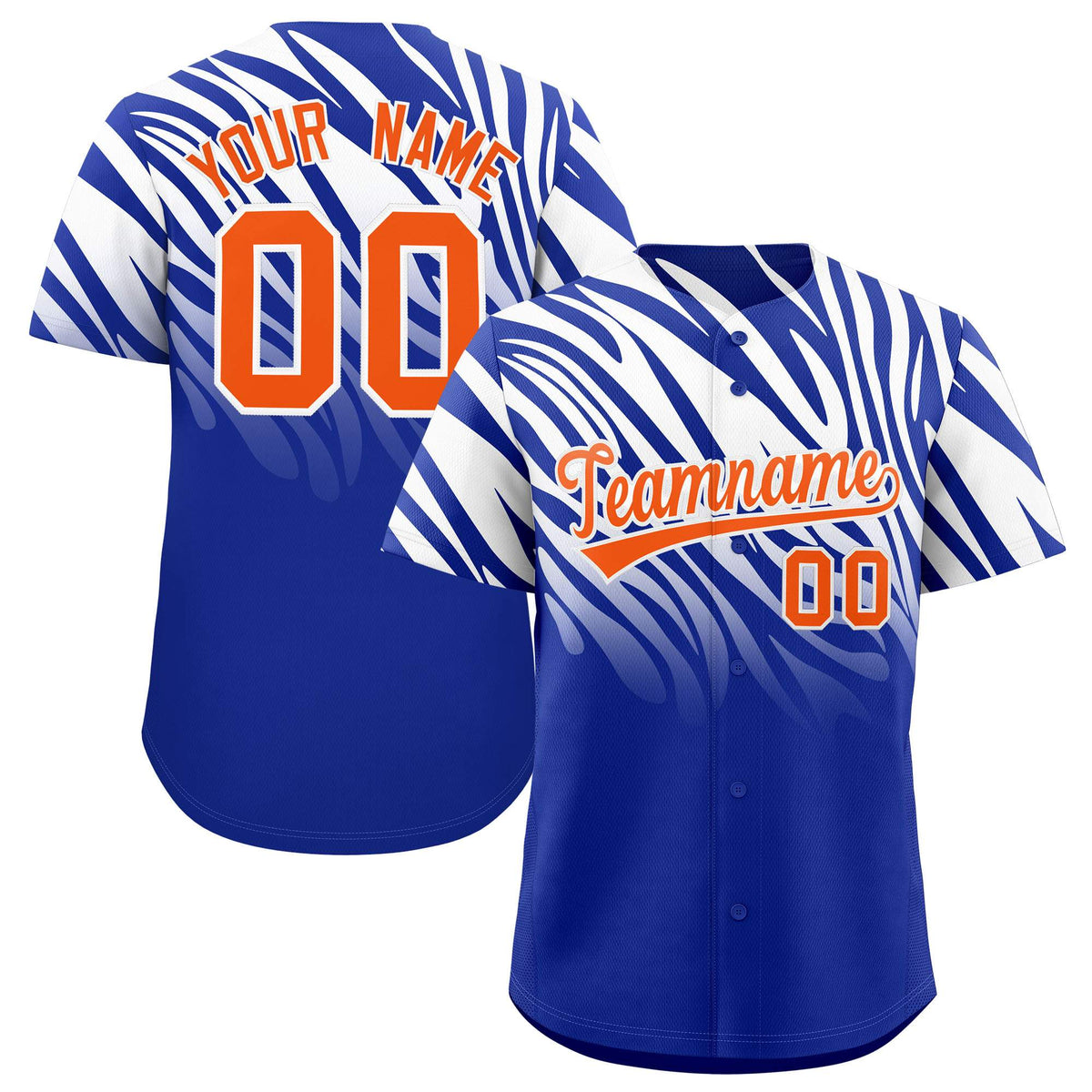 Custom Royal White Tiger Stripe Gradient Animal Print Personalized Team Shirt Baseball Jersey