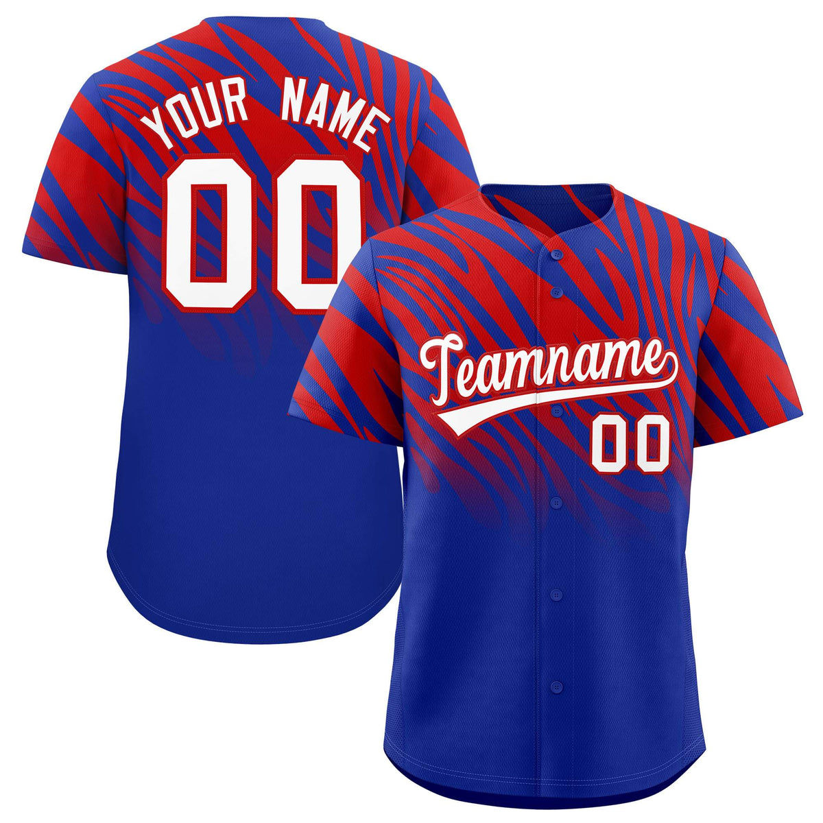 Custom Red Royal Tiger Stripe Gradient Animal Print Personalized Team Shirt Baseball Jersey