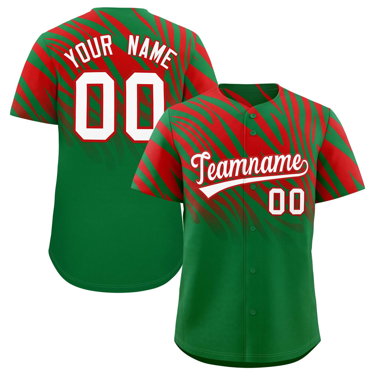 Custom Kelly Green Red Tiger Stripe Gradient Animal Print Personalized Team Shirt Baseball Jersey