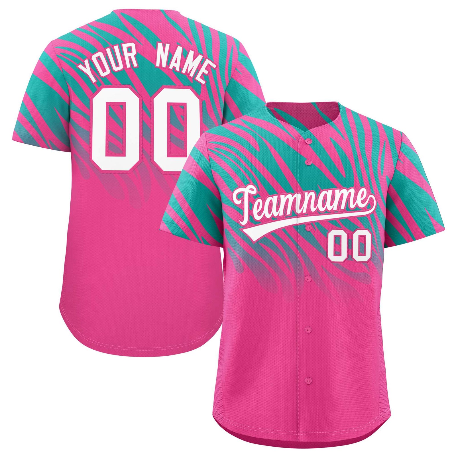 Custom Pink Aqua Tiger Stripe Gradient Animal Print Personalized Team Shirt Baseball Jersey