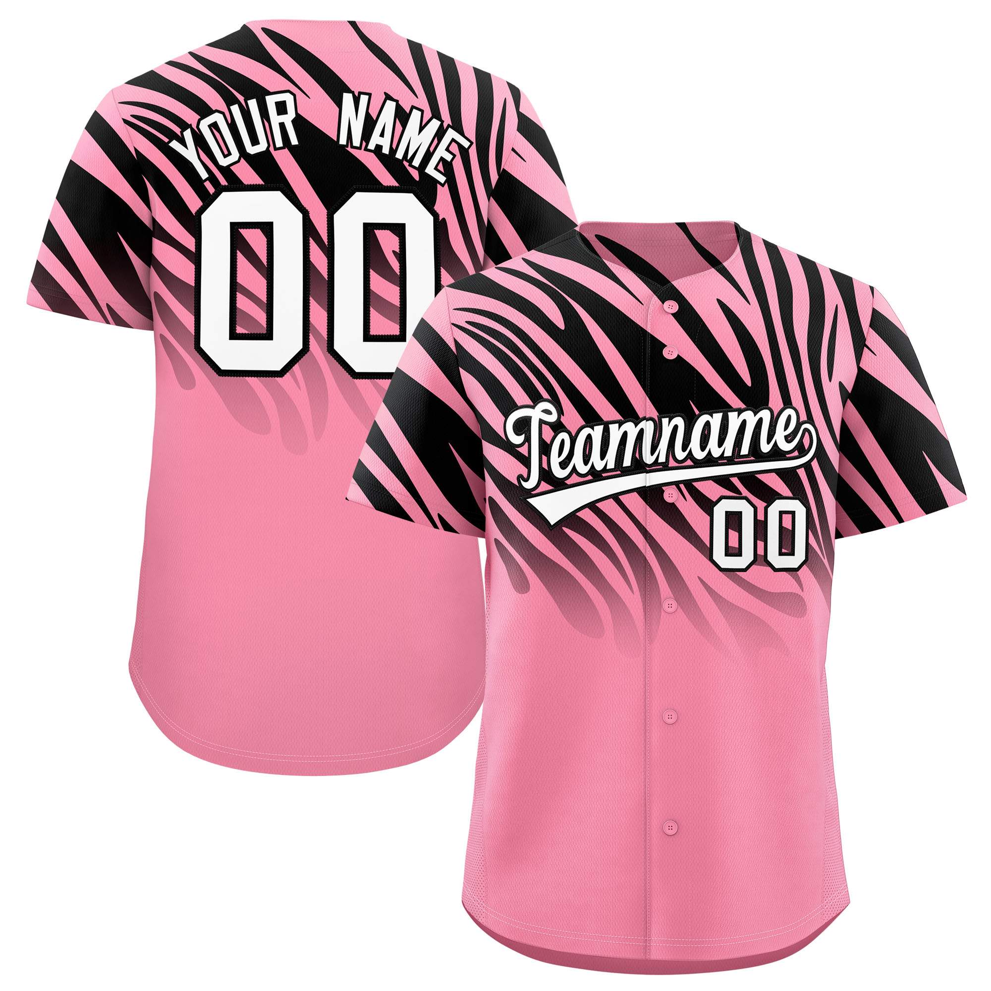 Custom Light Pink Black Tiger Stripe Gradient Animal Print Personalized Team Shirt Baseball Jersey