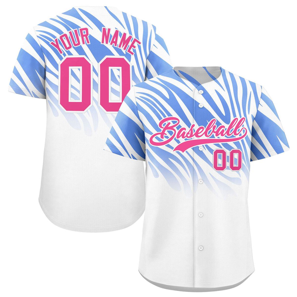 Custom Light Blue White Tiger Stripe Gradient Animal Print Personalized Team Shirt Baseball Jersey