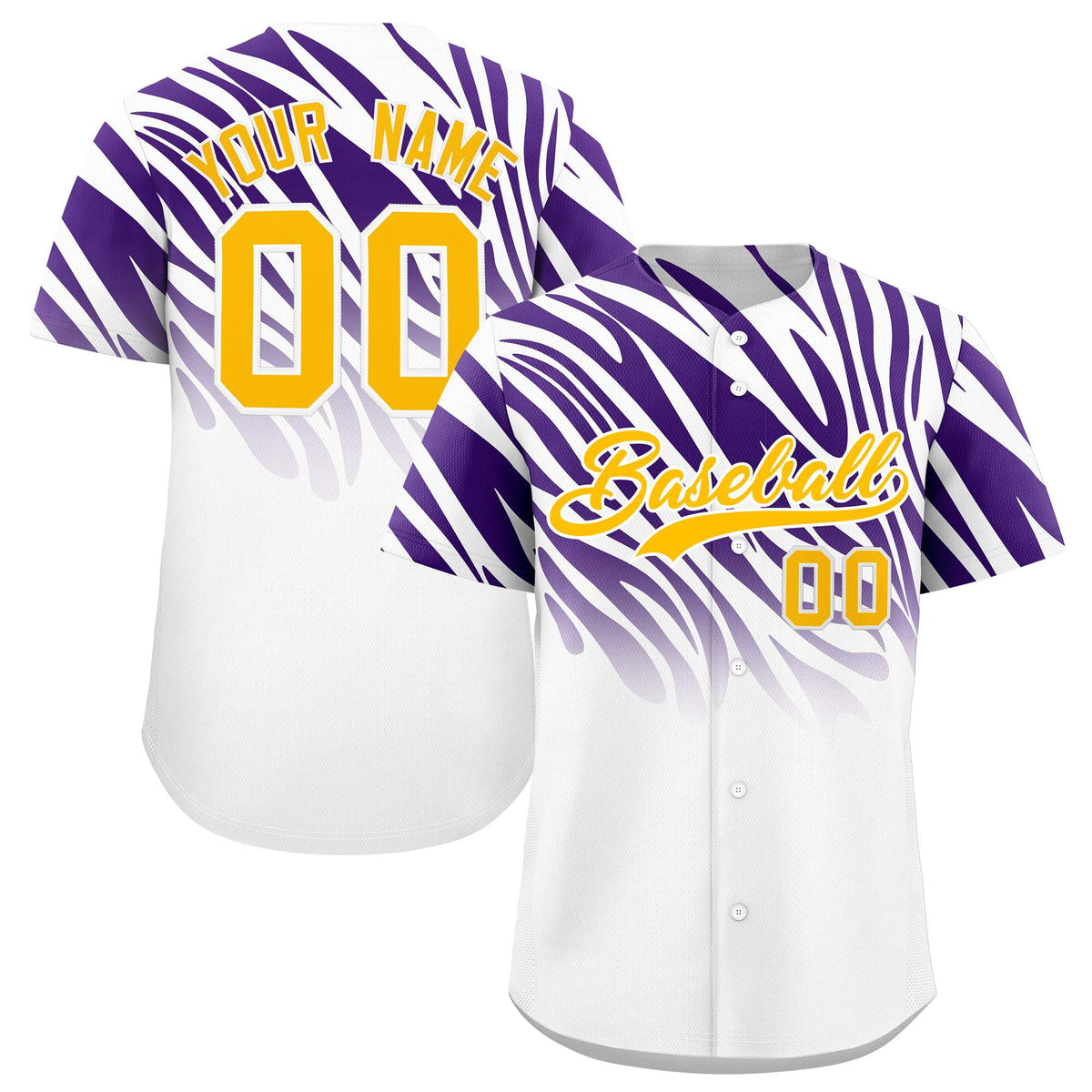 Custom Purple White Tiger Stripe Gradient Animal Print Personalized Team Shirt Baseball Jersey