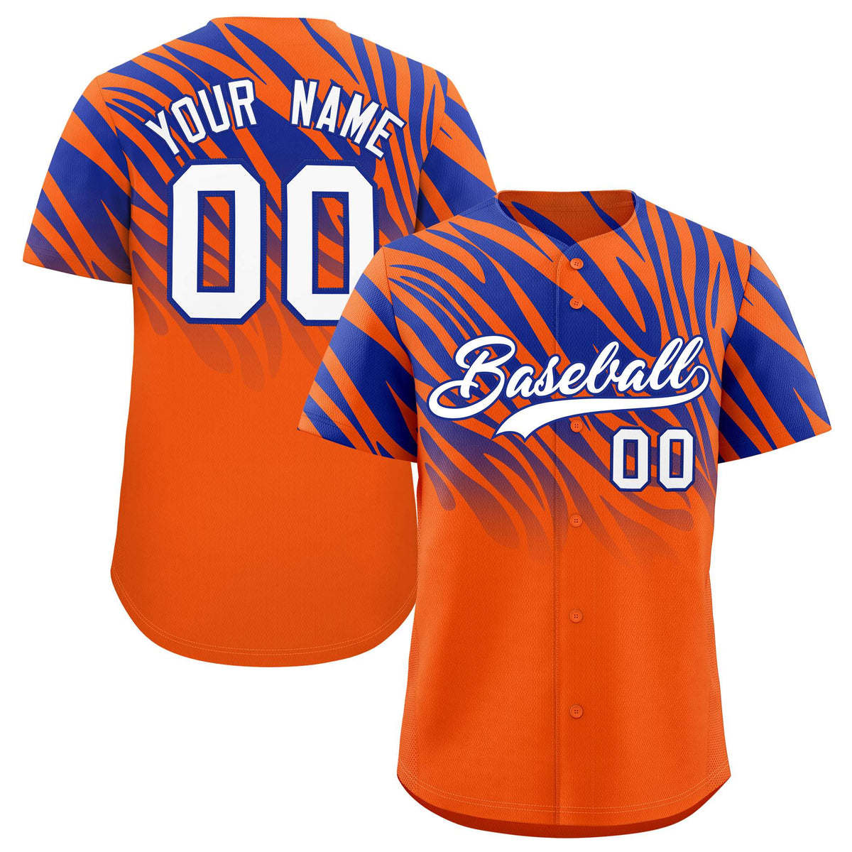 Custom Orange Royal Tiger Stripe Gradient Animal Print Personalized Team Shirt Baseball Jersey