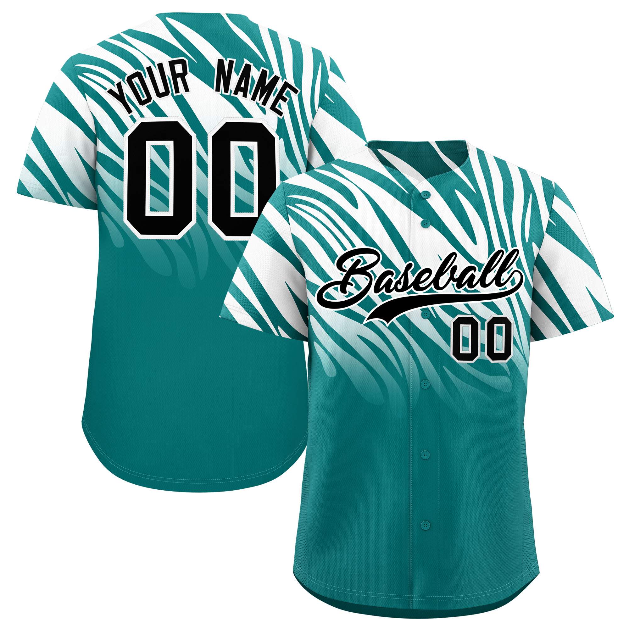 Custom Aqua White Tiger Stripe Gradient Animal Print Personalized Team Shirt Baseball Jersey