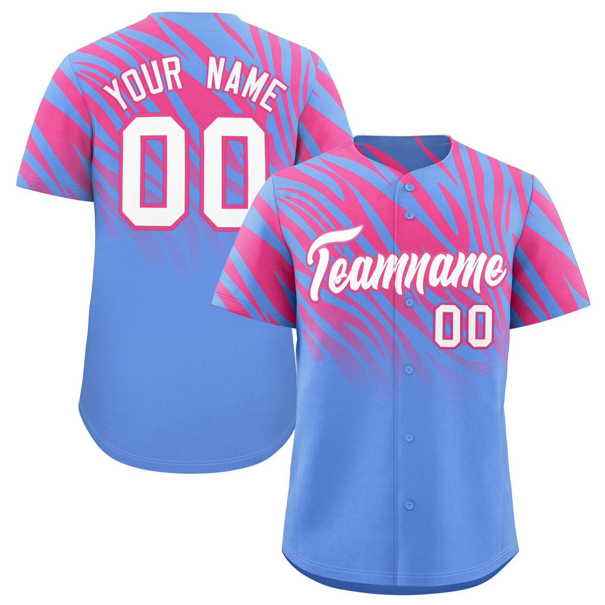 Custom Pink Light Blue Tiger Stripe Gradient Animal Print Personalized Team Shirt Baseball Jersey
