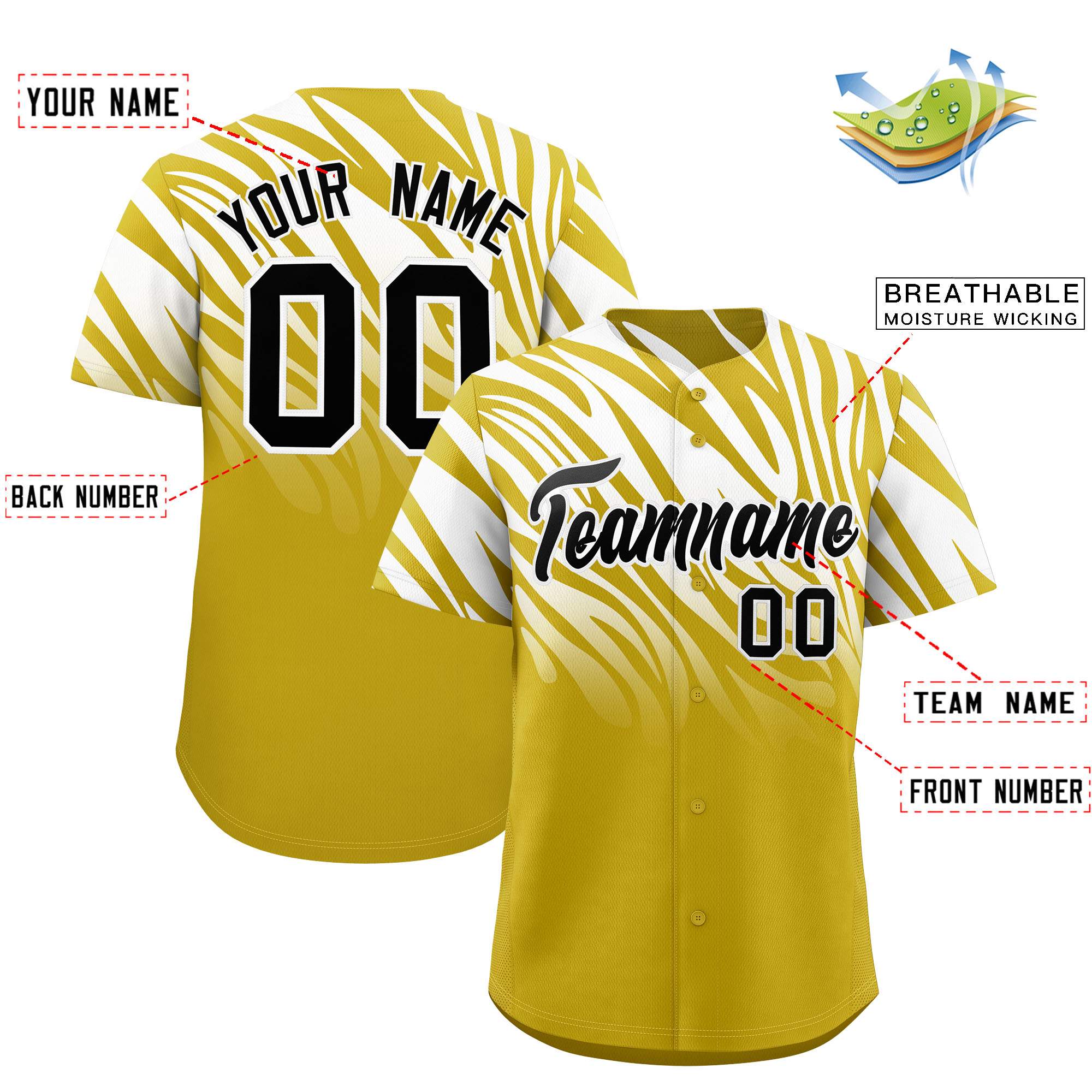 Custom White Old Gold Tiger Stripe Gradient Animal Print Personalized Team Shirt Baseball Jersey