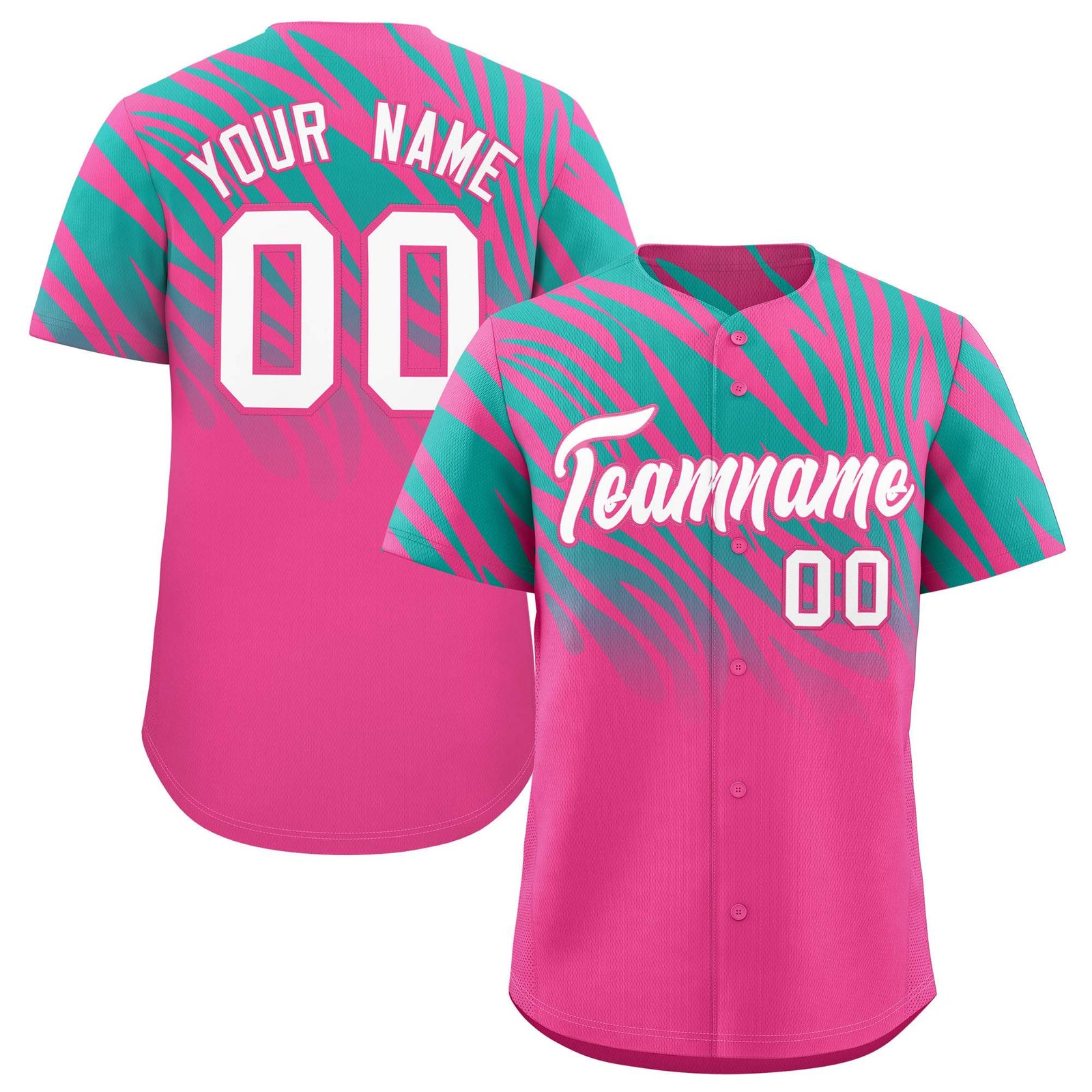 Custom Pink Aqua Tiger Stripe Gradient Animal Print Personalized Team Shirt Baseball Jersey