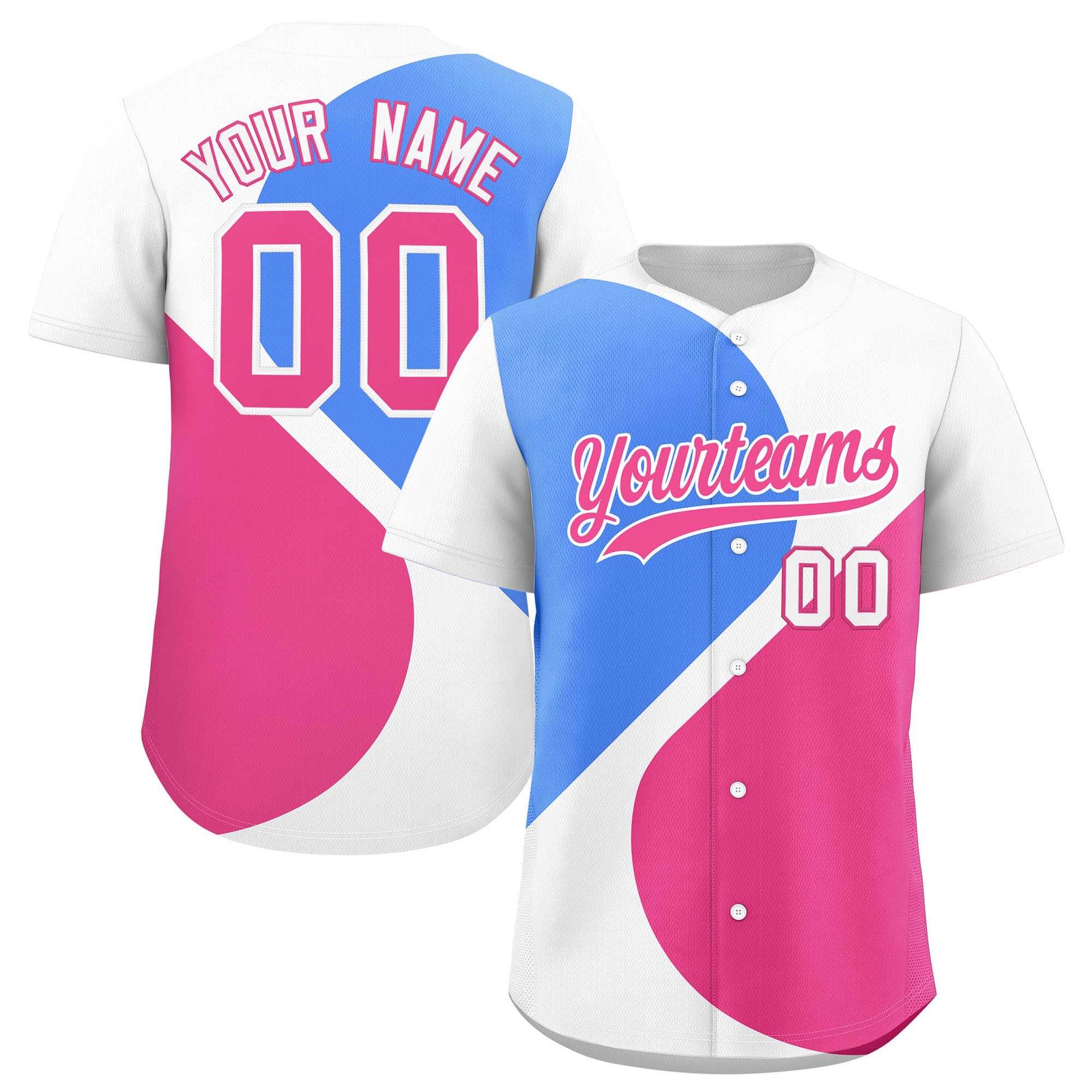 Custom White Powder Blue-Pink Color Block Personalized Half Heart Pattern Authentic Baseball Jersey