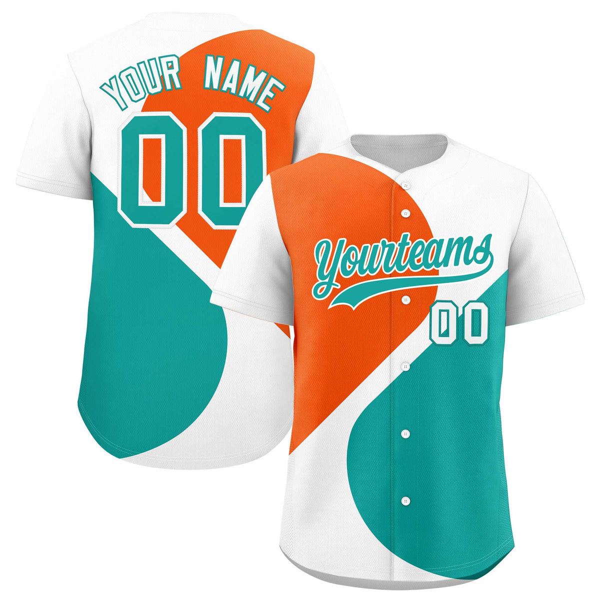 Custom White Orange-Aqua Color Block Personalized Half Heart Pattern Authentic Baseball Jersey