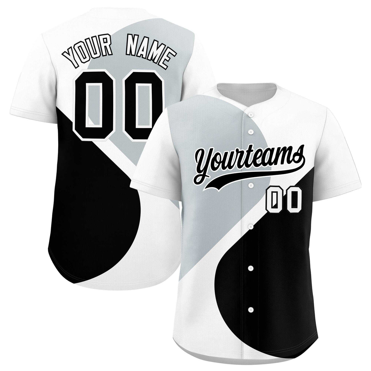 Custom White Silver-Black Color Block Personalized Half Heart Pattern Authentic Baseball Jersey