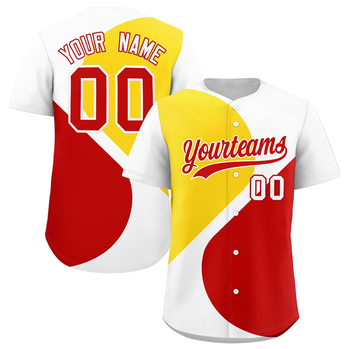 Custom White Gold-Red Color Block Personalized Half Heart Pattern Authentic Baseball Jersey