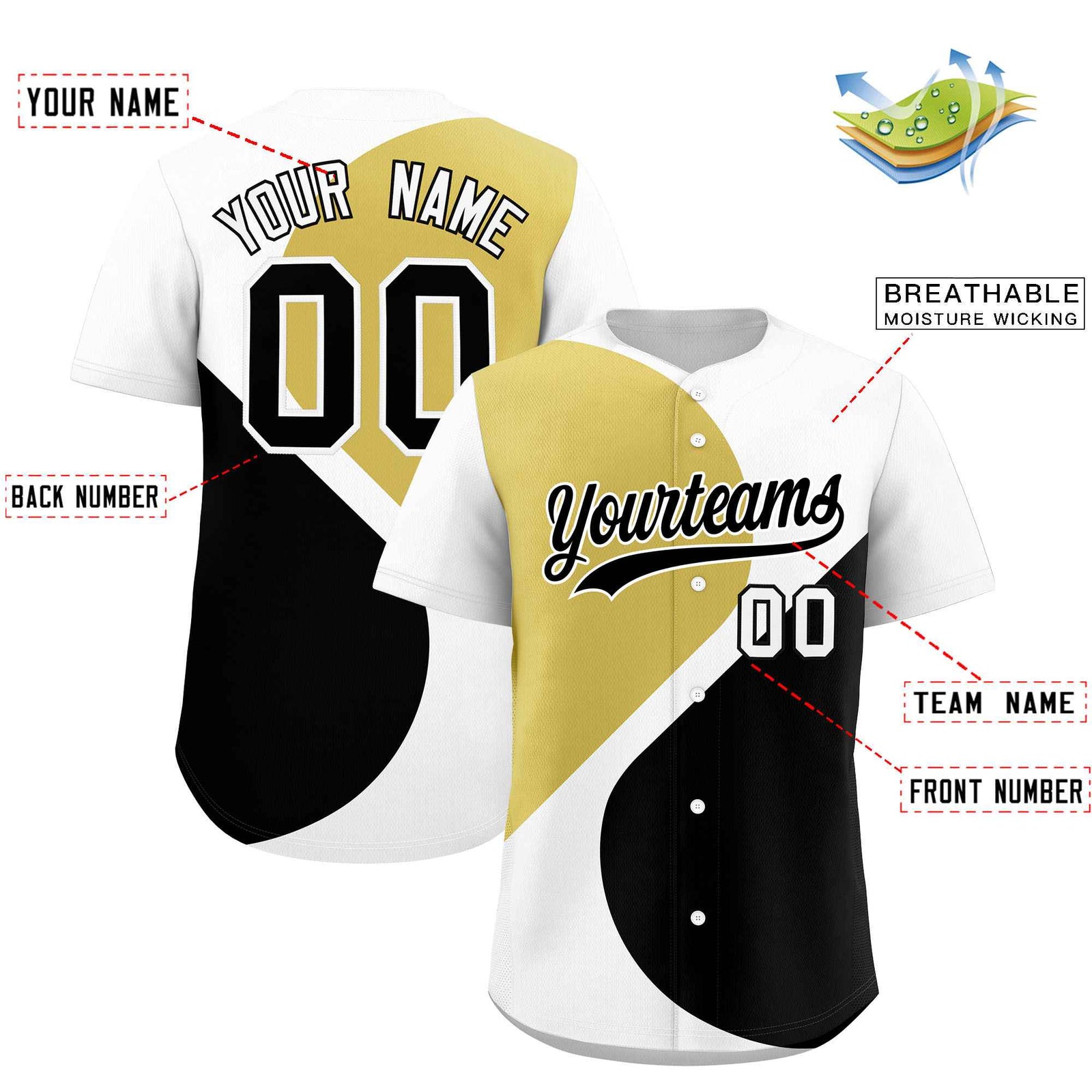 Custom White Old Gold-Black Color Block Personalized Half Heart Pattern Authentic Baseball Jersey