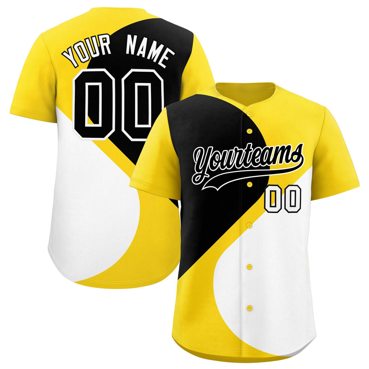 Custom Gold Black-White Color Block Personalized Half Heart Pattern Authentic Baseball Jersey