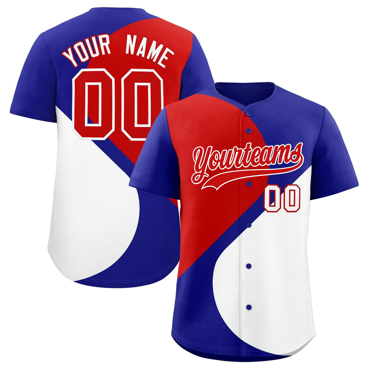 Custom Royal Red-White Color Block Personalized Half Heart Pattern Authentic Baseball Jersey
