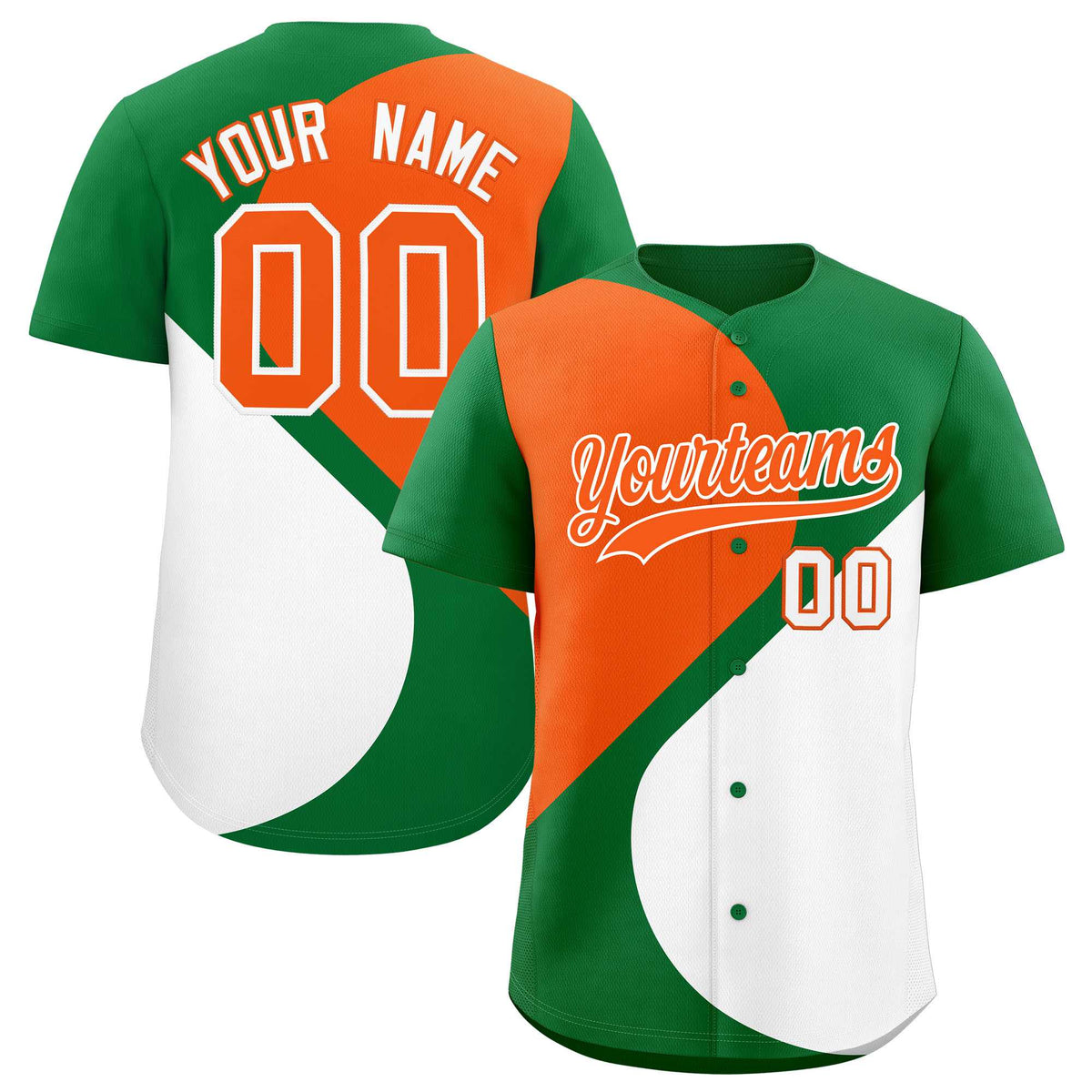 Custom Kelly Green Orange-White Color Block Personalized Half Heart Pattern Authentic Baseball Jersey