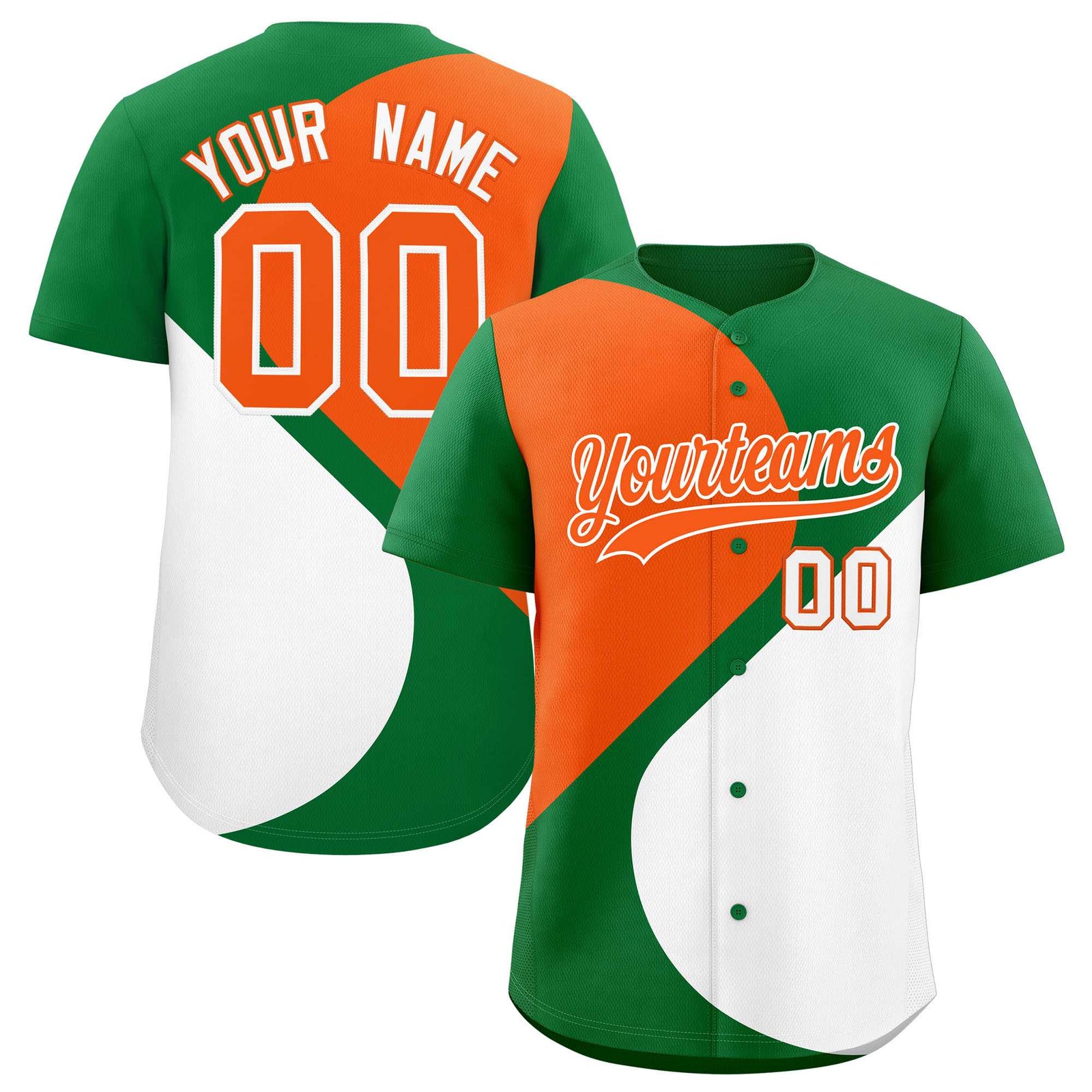 Custom Kelly Green Orange-White Color Block Personalized Half Heart Pattern Authentic Baseball Jersey
