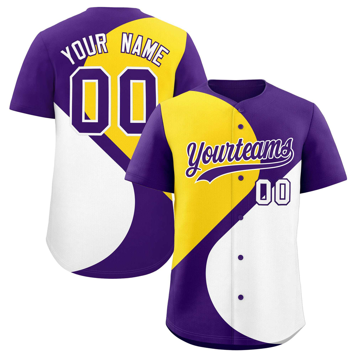 Custom Purple Gold-White Color Block Personalized Half Heart Pattern Authentic Baseball Jersey
