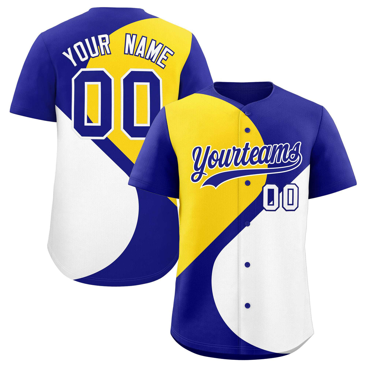 Custom Royal Gold-White Color Block Personalized Half Heart Pattern Authentic Baseball Jersey
