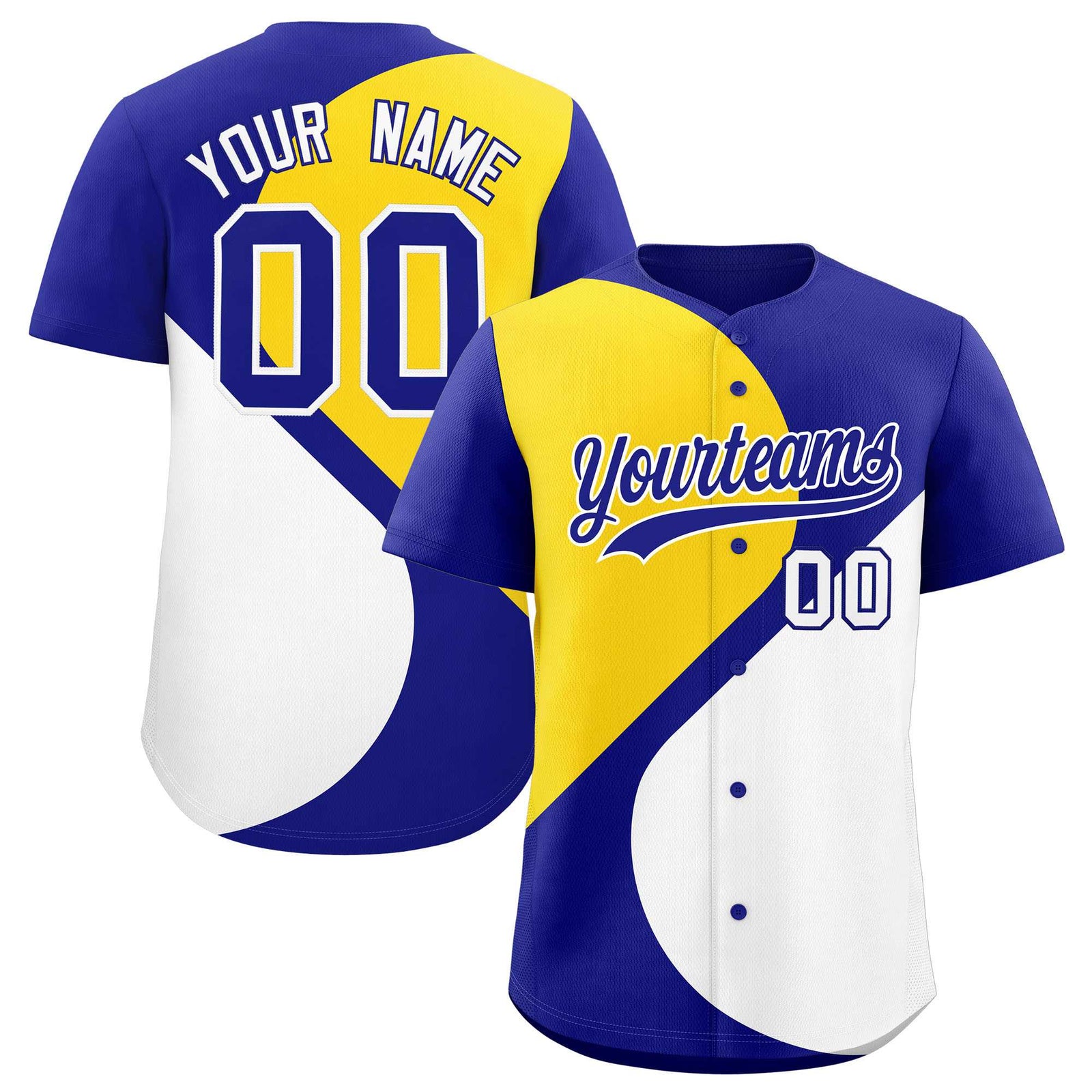 Custom Royal Gold-White Color Block Personalized Half Heart Pattern Authentic Baseball Jersey