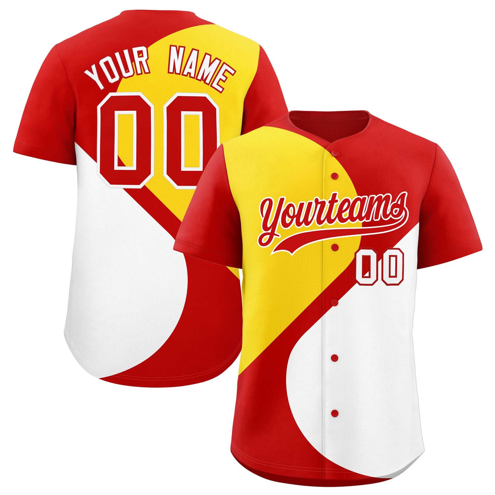 Custom Red Gold-White Color Block Personalized Half Heart Pattern Authentic Baseball Jersey