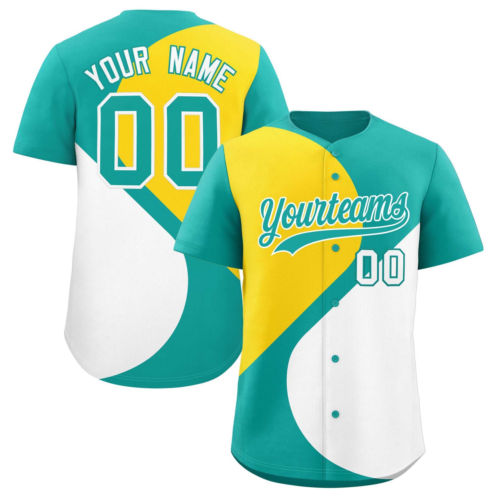 Custom Aqua Gold-White Color Block Personalized Half Heart Pattern Authentic Baseball Jersey