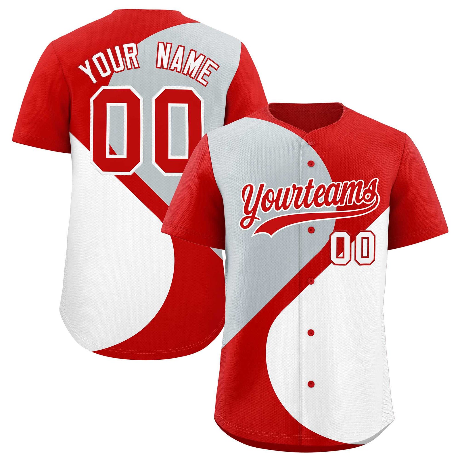 Custom Red Silver-White Color Block Personalized Half Heart Pattern Authentic Baseball Jersey