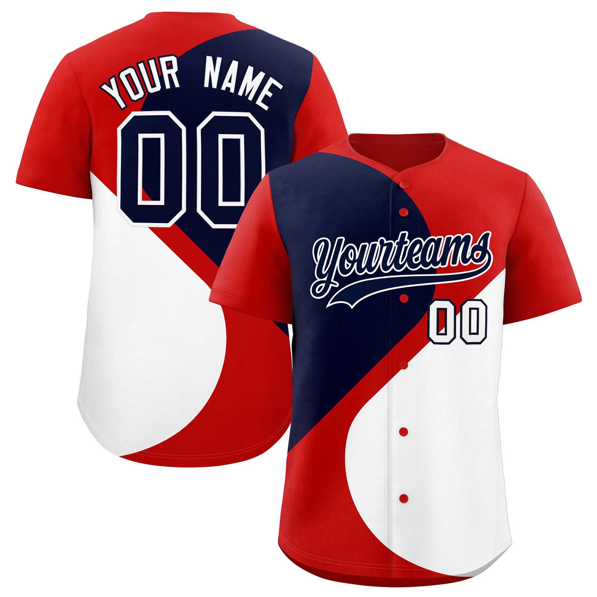 Custom Red Navy-White Color Block Personalized Half Heart Pattern Authentic Baseball Jersey