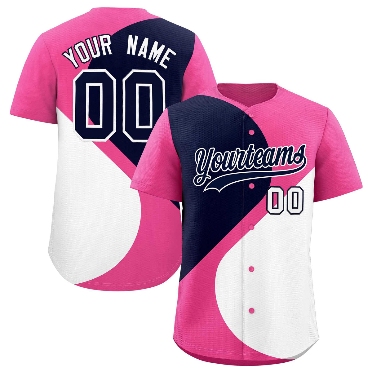 Custom Pink Navy-White Color Block Personalized Half Heart Pattern Authentic Baseball Jersey