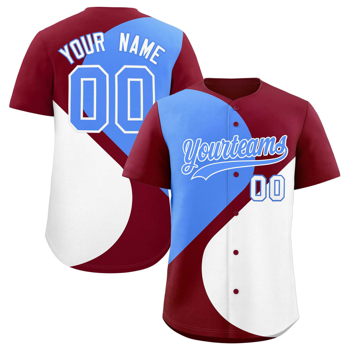 Custom Crimson Powder Blue-White Color Block Personalized Half Heart Pattern Authentic Baseball Jersey