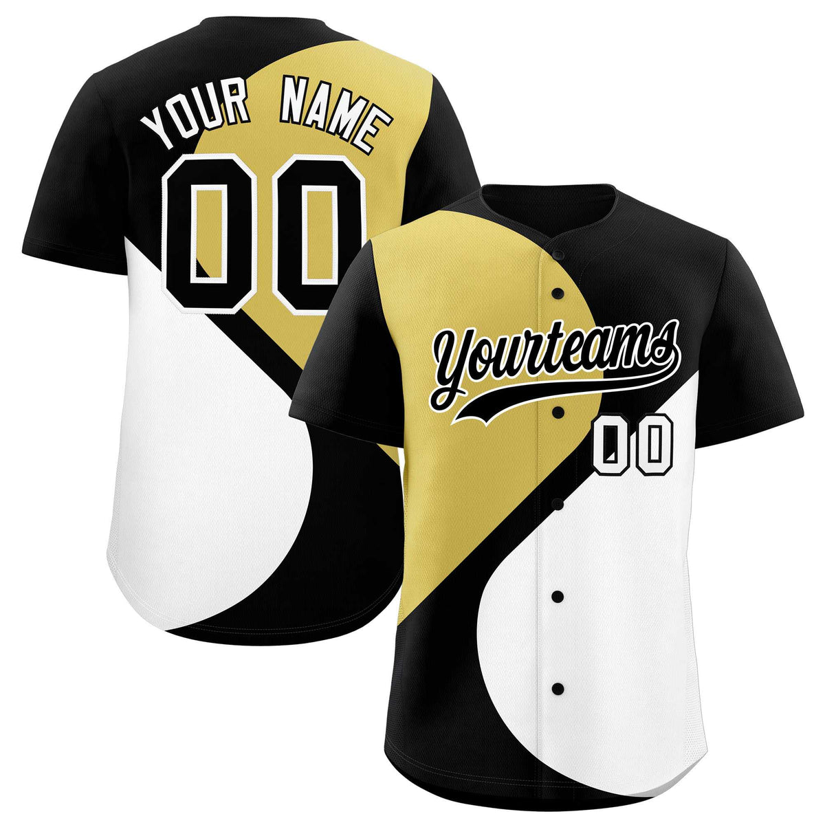 Custom Black Old Gold-White Color Block Personalized Half Heart Pattern Authentic Baseball Jersey