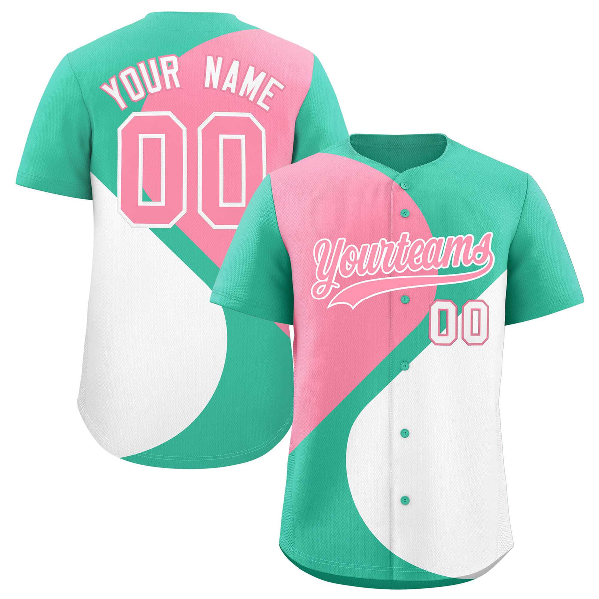 Custom Bright Green Light Pink-White Color Block Personalized Half Heart Pattern Authentic Baseball Jersey